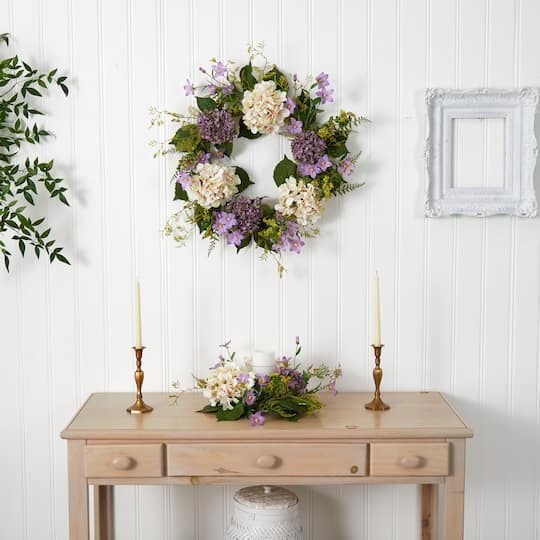 24'' White & Purple Hydrangea with Berry Wreath